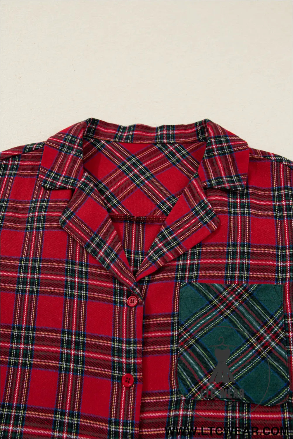 Green Plaid Christmas Holiday Patchwork Long Sleeve Shirt and Shorts Pajama Set - L.T.C Wear Online Fashion Store