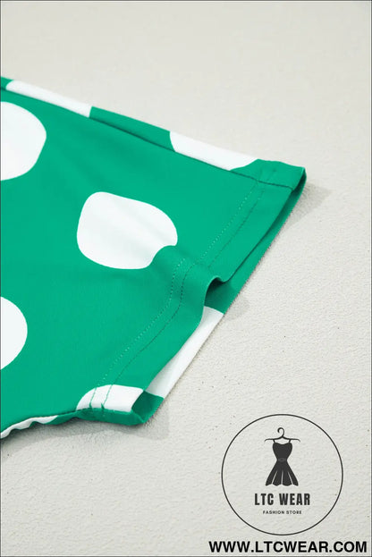 Green Polka Dot Print Cropped Tee Bodycon Skort 2pcs Set - L.T.C Wear Online Fashion Store