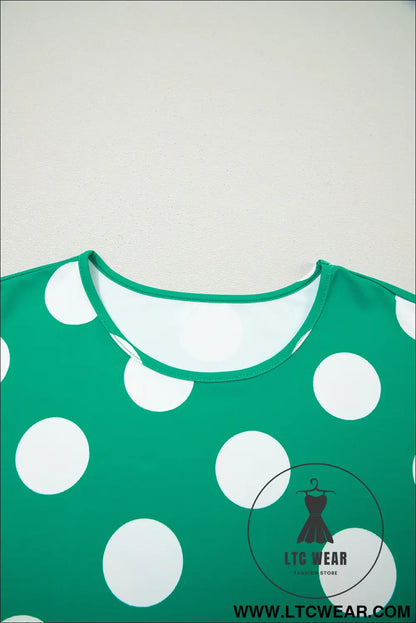 Green Polka Dot Print Cropped Tee Bodycon Skort 2pcs Set - L.T.C Wear Online Fashion Store