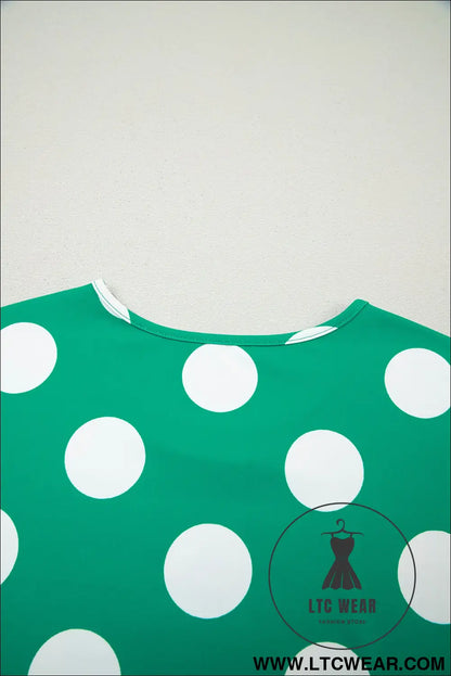 Green Polka Dot Print Cropped Tee Bodycon Skort 2pcs Set - L.T.C Wear Online Fashion Store