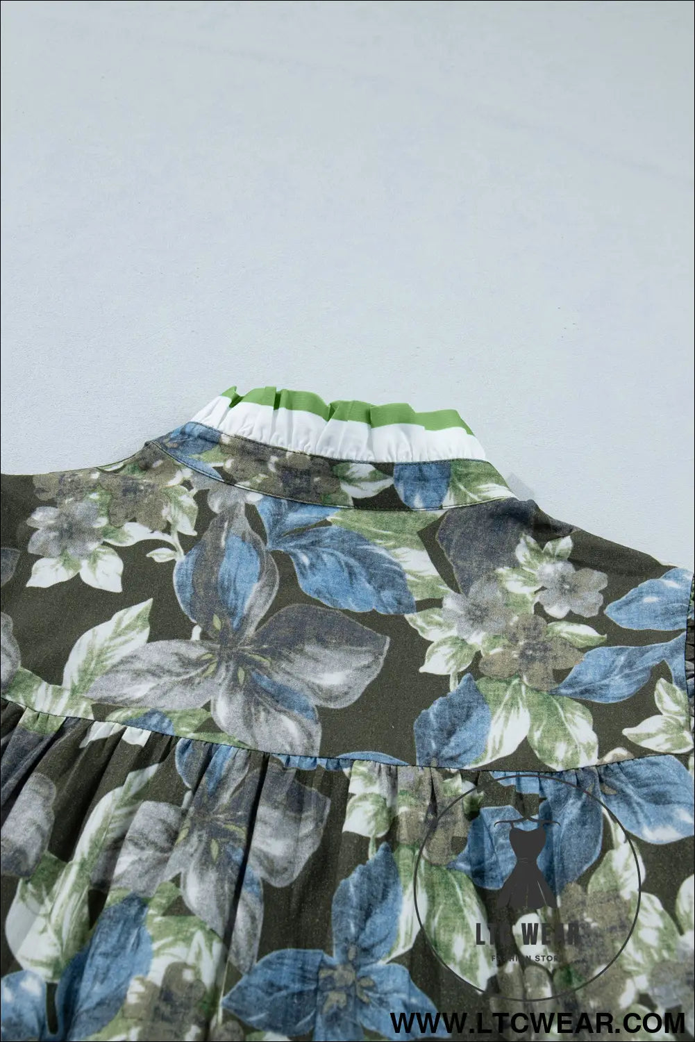 Green Ruffled Short Sleeve Floral Summer Blouse - L.T.C Wear Online Fashion Store