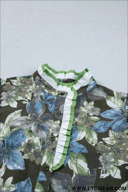 Green Ruffled Short Sleeve Floral Summer Blouse