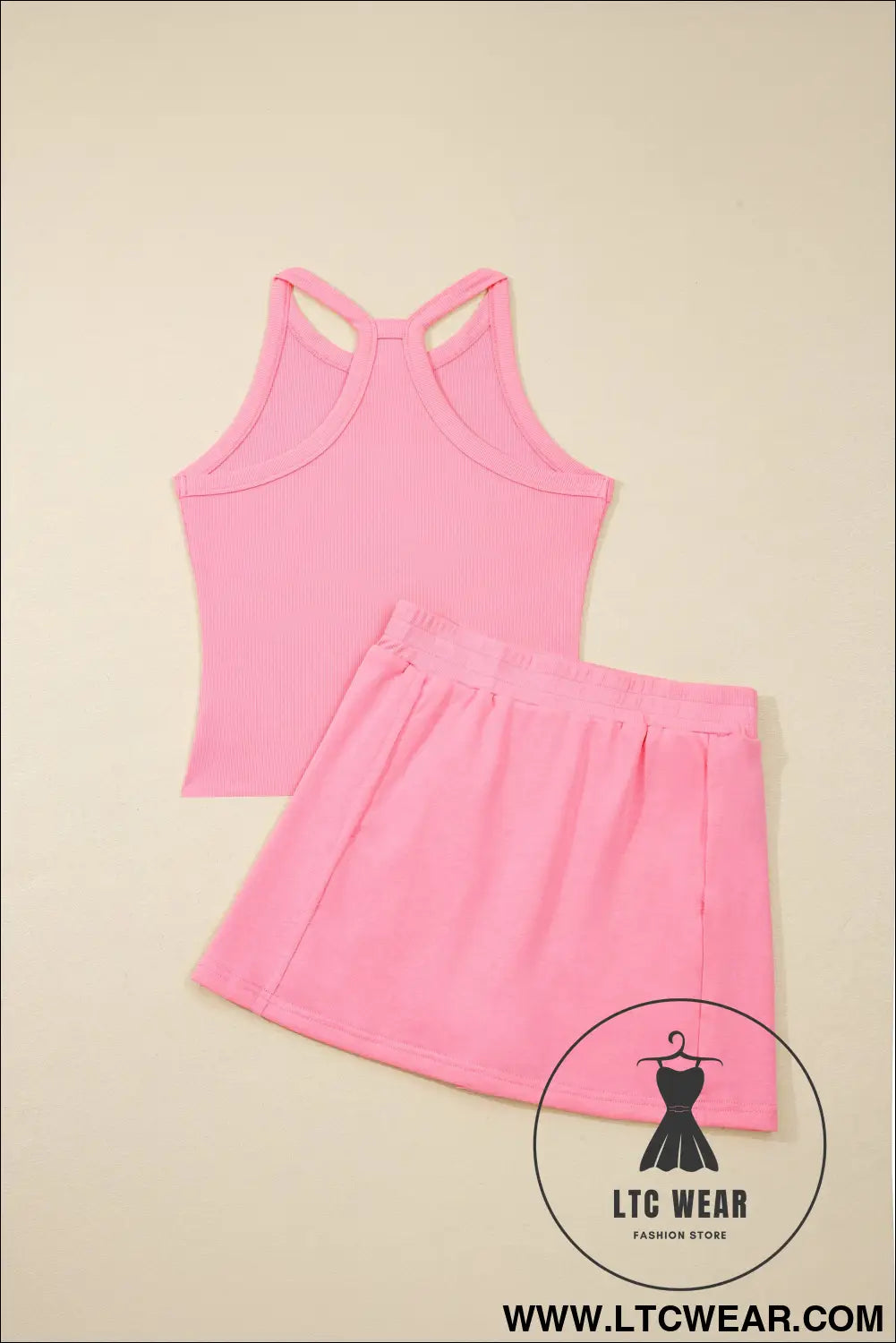 Green Slim Tank Top Elastic Waist Mini Skort 2pcs Outfit - L.T.C Wear Online Fashion Store