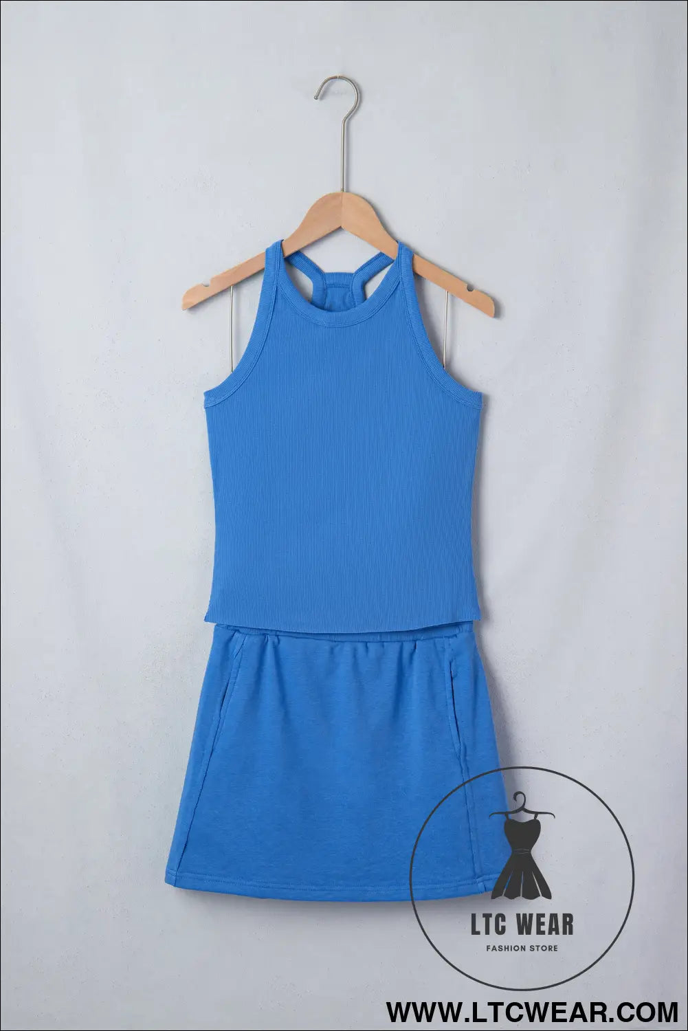 Green Slim Tank Top Elastic Waist Mini Skort 2pcs Outfit - L.T.C Wear Online Fashion Store