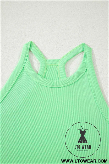Green Slim Tank Top Elastic Waist Mini Skort 2pcs Outfit