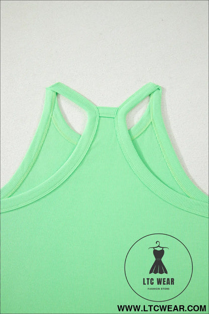 Green Slim Tank Top Elastic Waist Mini Skort 2pcs Outfit - L.T.C Wear Online Fashion Store