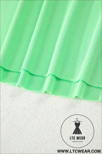 Green Slim Tank Top Elastic Waist Mini Skort 2pcs Outfit - L.T.C Wear Online Fashion Store