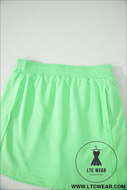 Green Slim Tank Top Elastic Waist Mini Skort 2pcs Outfit - L.T.C Wear Online Fashion Store