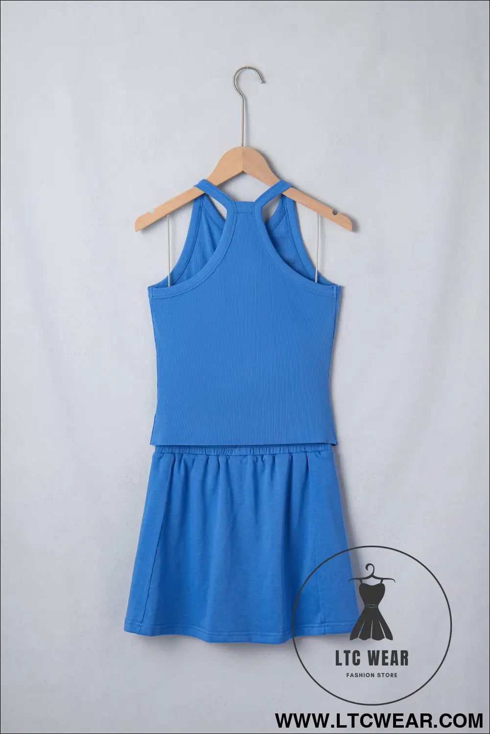 Green Slim Tank Top Elastic Waist Mini Skort 2pcs Outfit - L.T.C Wear Online Fashion Store