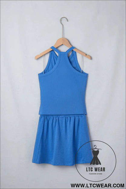Green Slim Tank Top Elastic Waist Mini Skort 2pcs Outfit - L.T.C Wear Online Fashion Store