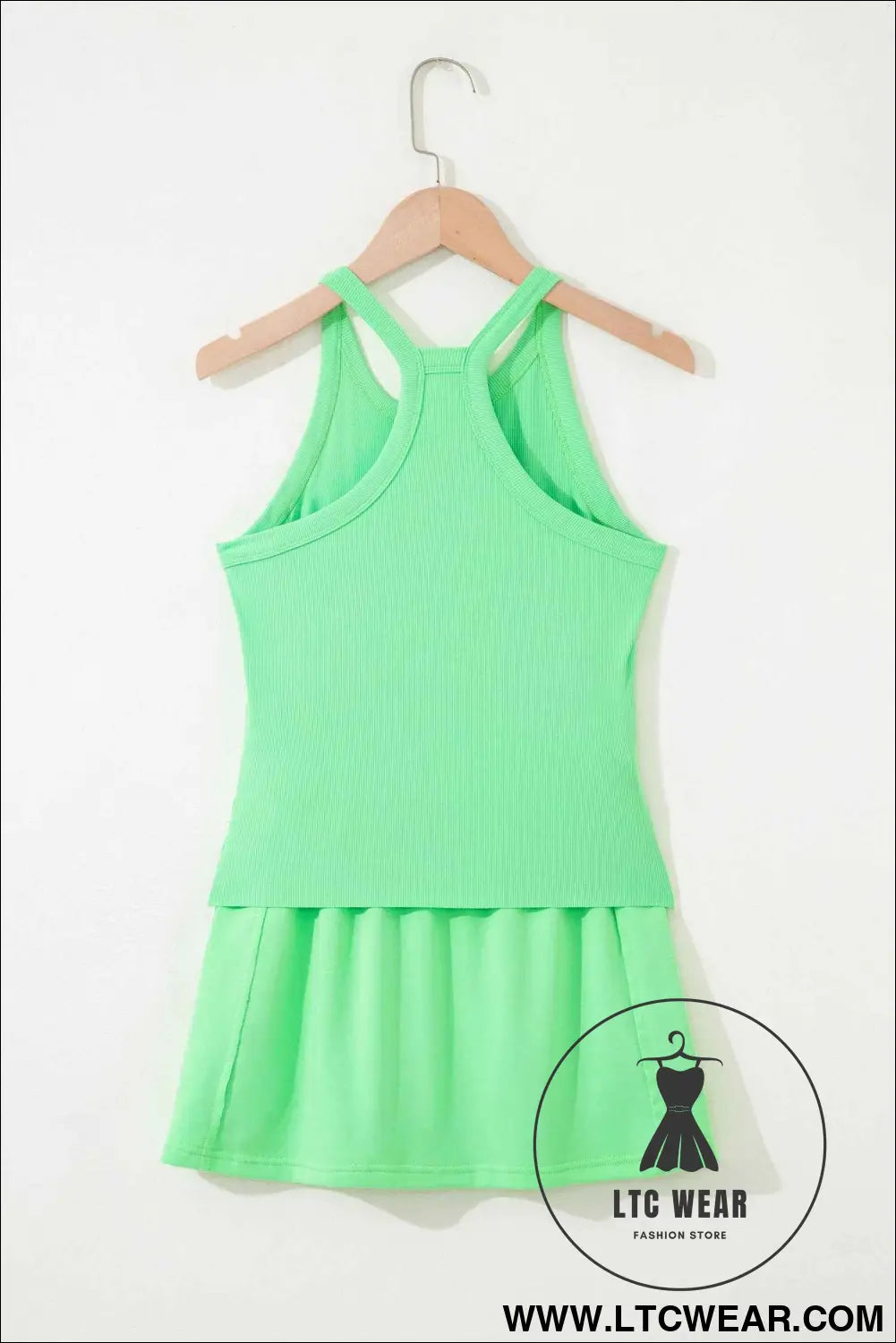 Green Slim Tank Top Elastic Waist Mini Skort 2pcs Outfit
