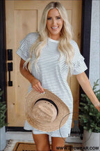 Striped Ruffle Sleeve T-Shirt Shift Mini Dress