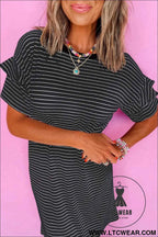 Striped Ruffle Sleeve T-Shirt Shift Mini Dress