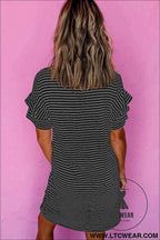 Striped Ruffle Sleeve T-Shirt Shift Mini Dress