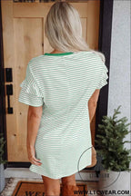 Striped Ruffle Sleeve T-Shirt Shift Mini Dress