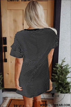 Striped Ruffle Sleeve T-Shirt Shift Mini Dress