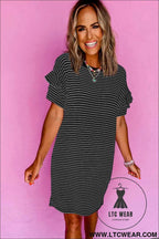 Striped Ruffle Sleeve T-Shirt Shift Mini Dress