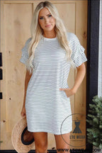 Striped Ruffle Sleeve T-Shirt Shift Mini Dress