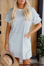 Striped Ruffle Sleeve T-Shirt Shift Mini Dress