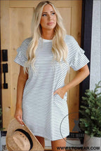 Striped Ruffle Sleeve T-Shirt Shift Mini Dress