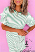 Striped Ruffle Sleeve T-Shirt Shift Mini Dress