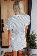 Striped Ruffle Sleeve T-Shirt Shift Mini Dress
