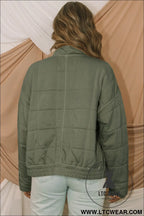 Green zip up pocket quilted cropped jacket - jackets