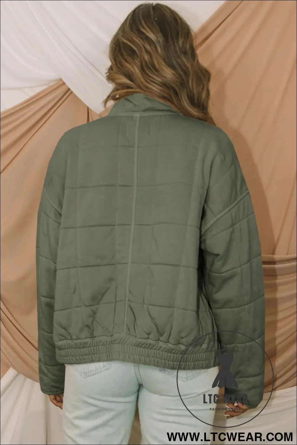 Green zip up pocket quilted cropped jacket - jackets