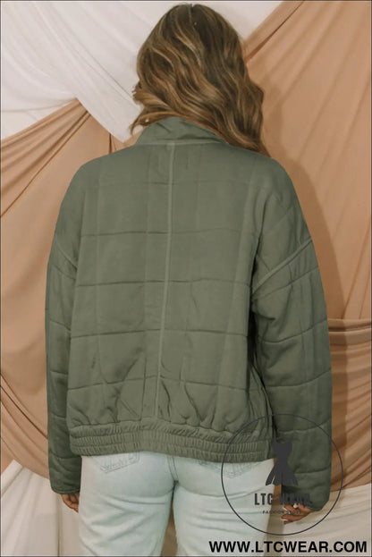 Green zip up pocket quilted cropped jacket - jackets