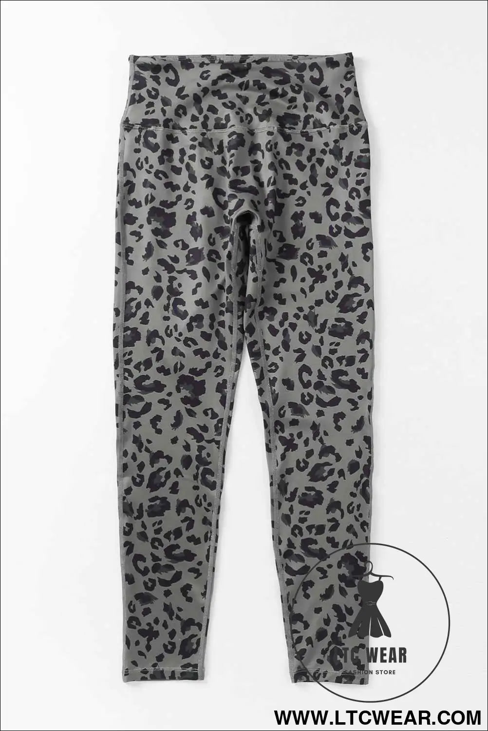 Grey Leopard Print Casual High Waist Leggings