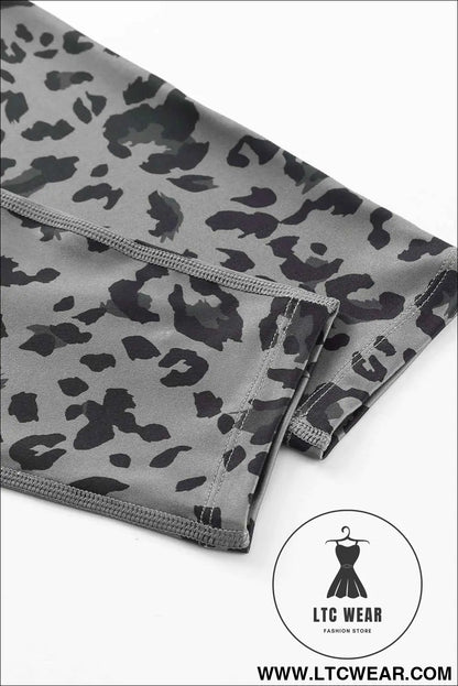 Grey Leopard Print Casual High Waist Leggings