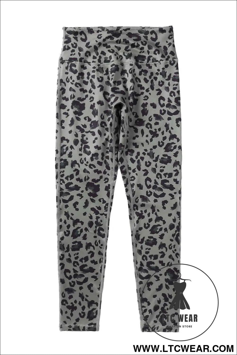 Grey Leopard Print Casual High Waist Leggings