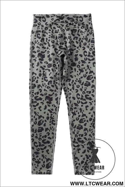 Grey Leopard Print Casual High Waist Leggings