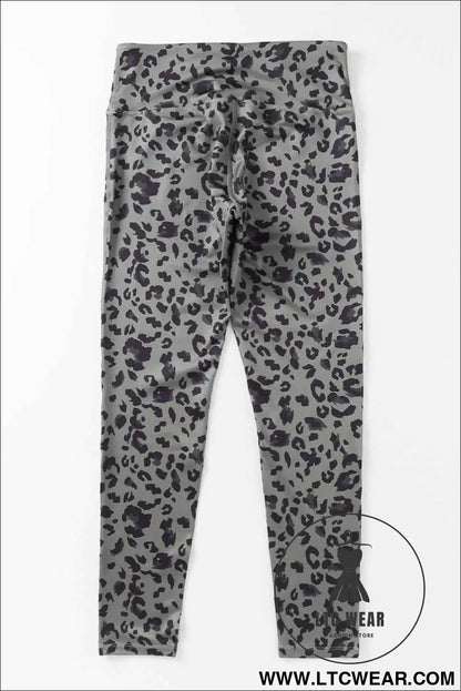 Grey Leopard Print Casual High Waist Leggings
