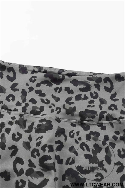 Grey Leopard Print Casual High Waist Leggings