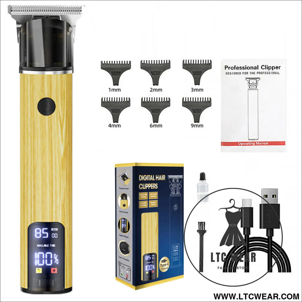 Hair clipper hair clipper electric hair clipper oil cutting head carving bald head hair clipper - wood grain color