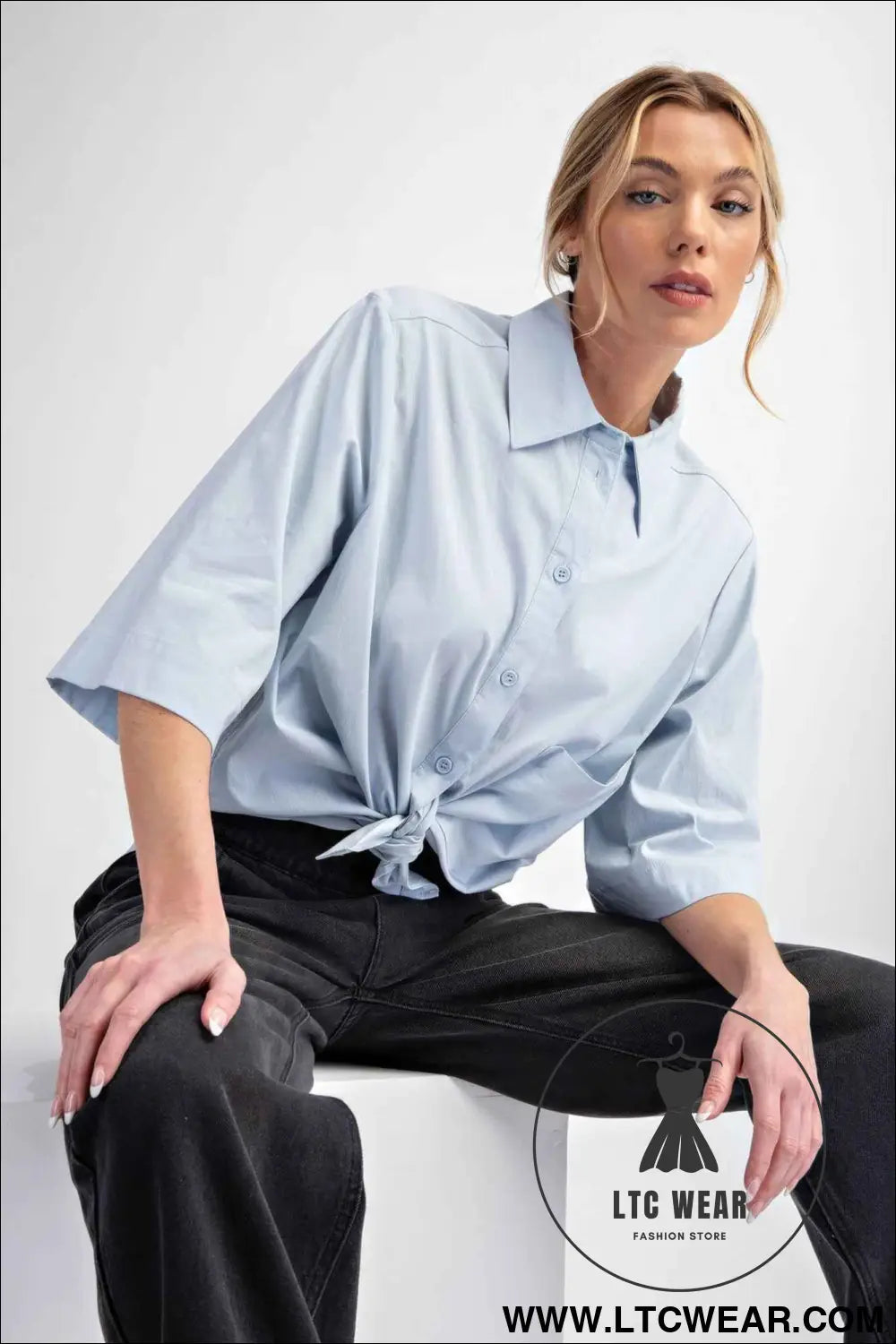 Half Slvs Stretch Poplin Button Down Shirt