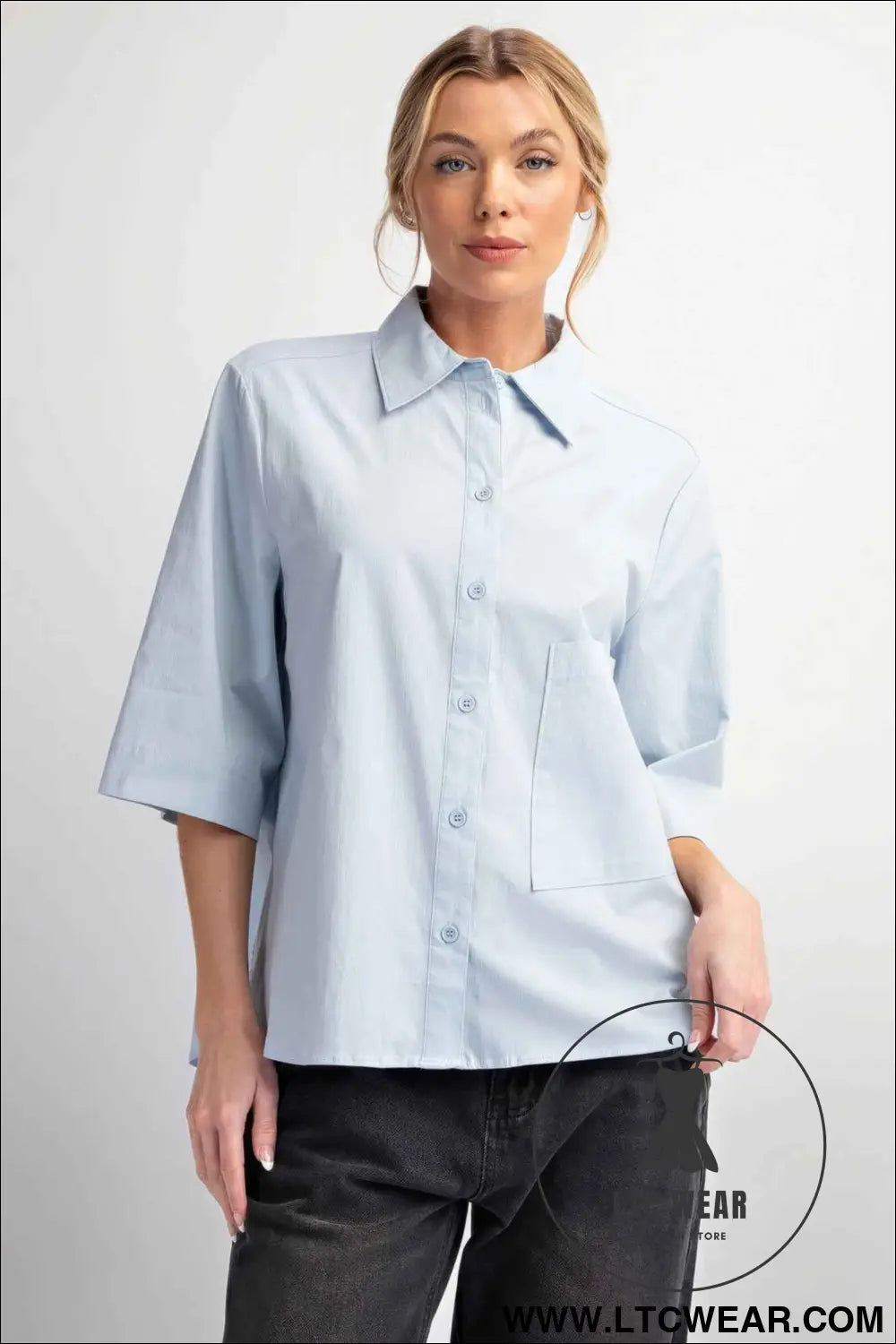 Half Slvs Stretch Poplin Button Down Shirt