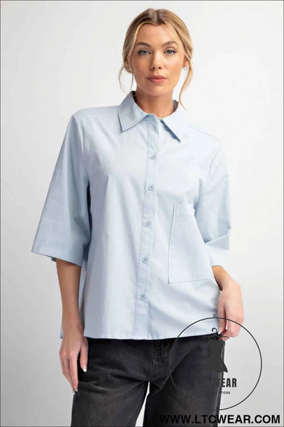 Half Slvs Stretch Poplin Button Down Shirt
