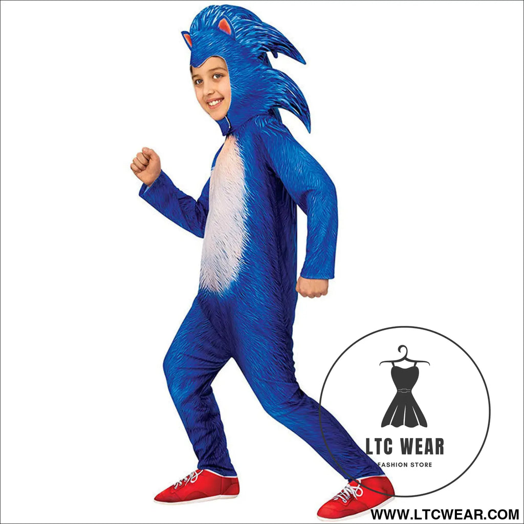 Halloween carnival cosplay costume sonic the hedgehog super sonic character costume performance outfit - printed blue