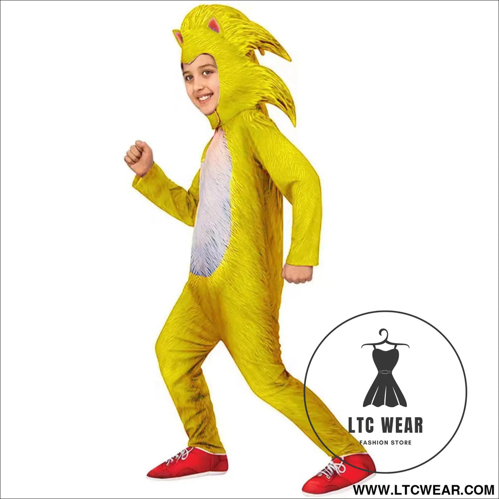 Halloween carnival cosplay costume sonic the hedgehog super sonic character costume performance outfit - printed yellow