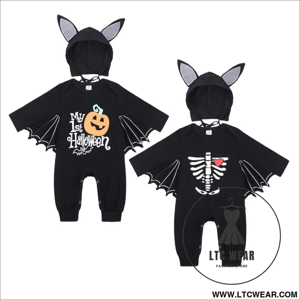 Halloween children’s clothing baby rompers new baby pumpkin alphabet jumpsuit bat shape romper