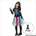 Halloween children’s costume decoration - punk neon skeleton dress / s