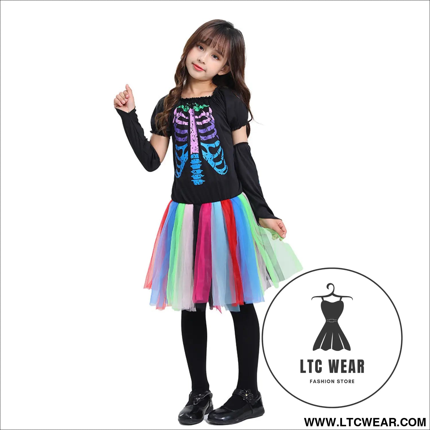 Halloween children’s costume decoration - punk neon skeleton dress / s