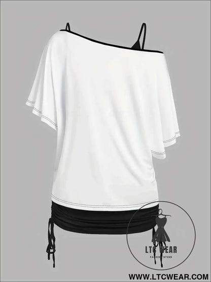 Halloween Contrast Batwing Top  Drawstring Cami Set
