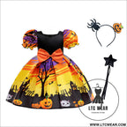 Halloween costume cosplay princess dress for girls printed satin tulle ball gown kids dress - aws039-black &