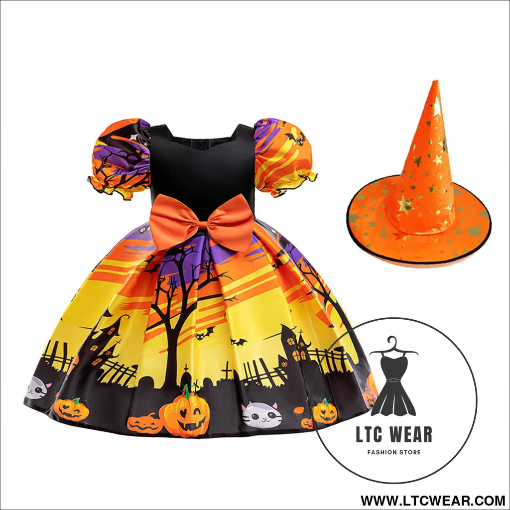 Halloween costume cosplay princess dress for girls printed satin tulle ball gown kids dress - aws039-black &