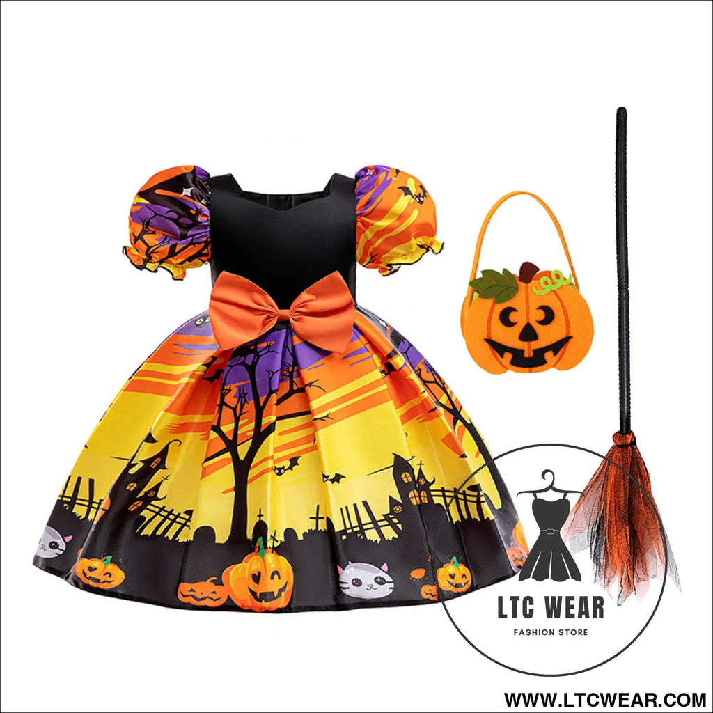 Halloween costume cosplay princess dress for girls printed satin tulle ball gown kids dress - aws039-black