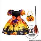 Halloween costume cosplay princess dress for girls printed satin tulle ball gown kids dress - aws039-black