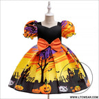 Halloween costume cosplay princess dress for girls printed satin tulle ball gown kids dress